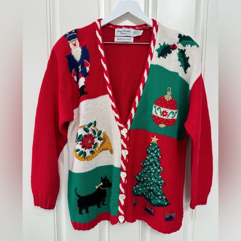 Marisa Christina 3D Hand Knitted Christmas Cardigan Vtg No Size Tag Size 1X